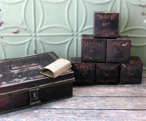 antique metal spice box|antique spice chest.